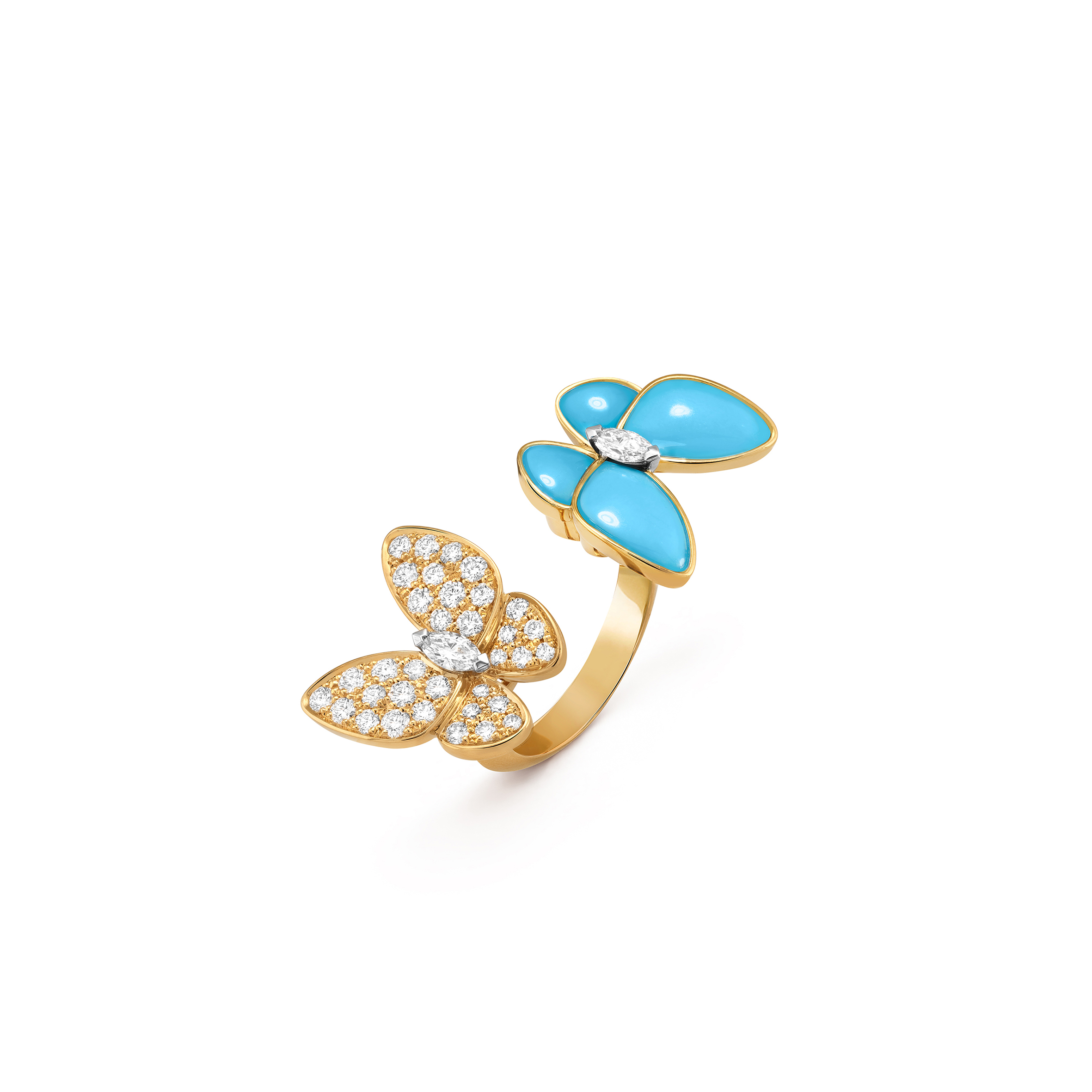 v*n cl*f arpels two butterfly between the finger ring - yellow gold, Di*m*nd, turquoise  vcarp7uz00